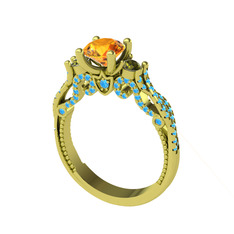 Kraliçe Tektaş Yüzük - Sitrin, peridot ve akuamarin 8 ayar altın yüzük #1i8jjsx