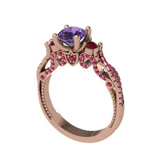 Ametist, kök yakut ve rodolit garnet 8 ayar rose altın yüzük