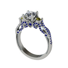 Swarovski, peridot ve lab safir 8 ayar beyaz altın yüzük
