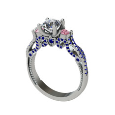 Kraliçe Tektaş Yüzük - Swarovski, pembe kuvars ve lab safir 8 ayar beyaz altın yüzük #1j81x9o