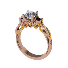 Swarovski, siyah zirkon ve sitrin 8 ayar rose altın yüzük