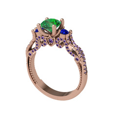 Kraliçe Tektaş Yüzük - Yeşil kuvars, lab safir ve ametist 18 ayar rose altın yüzük #1jkno06