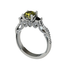 Kraliçe Tektaş Yüzük - Peridot, siyah zirkon ve swarovski 18 ayar beyaz altın yüzük #1jl43ld