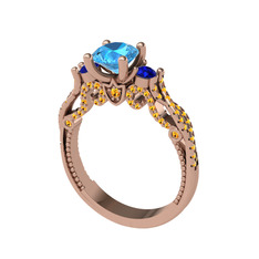 Kraliçe Tektaş Yüzük - Akuamarin, lab safir ve sitrin 14 ayar rose altın yüzük #1js4alq