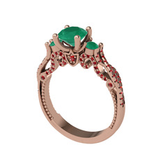 Kraliçe Tektaş Yüzük - Kök zümrüt, yeşil kuvars ve garnet 925 ayar rose altın kaplama gümüş yüzük #1k4toj9
