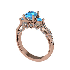 Kraliçe Tektaş Yüzük - Akuamarin ve pırlanta 18 ayar rose altın yüzük (0.792 karat) #1knom0t