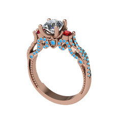 Kraliçe Tektaş Yüzük - Swarovski, garnet ve akuamarin 14 ayar rose altın yüzük #1ksfug