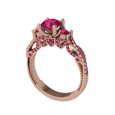 Kraliçe Tektaş Yüzük - Rodolit garnet 18 ayar rose altın yüzük #1l1e6e2