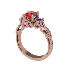 Garnet, ametist ve pembe kuvars 8 ayar rose altın yüzük
