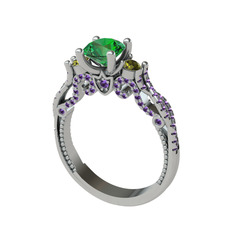 Kraliçe Tektaş Yüzük - Yeşil kuvars, peridot ve ametist 925 ayar gümüş yüzük #1l9dd1a