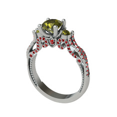 Kraliçe Tektaş Yüzük - Peridot ve garnet 8 ayar beyaz altın yüzük #1ltw0sj
