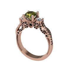 Kraliçe Tektaş Yüzük - Peridot, pırlanta ve siyah zirkon 14 ayar rose altın yüzük (0.22 karat) #1m2ey5