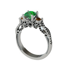 Kraliçe Tektaş Yüzük - Yeşil kuvars, dumanlı kuvars ve siyah zirkon 14 ayar beyaz altın yüzük #1mik6n2