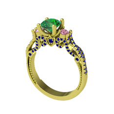 Yeşil kuvars, pembe kuvars ve lab safir 18 ayar altın yüzük