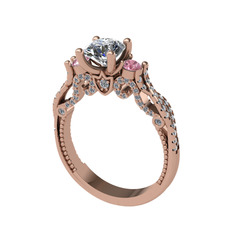 Kraliçe Tektaş Yüzük - Swarovski, pembe kuvars ve beyaz zirkon 18 ayar rose altın yüzük #1mx2gcq