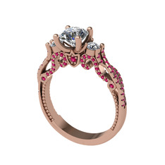 Kraliçe Tektaş Yüzük - Swarovski, pırlanta ve rodolit garnet 925 ayar rose altın kaplama gümüş yüzük (0.22 karat) #1n17sgj