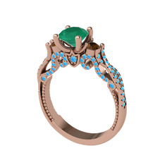 Kraliçe Tektaş Yüzük - Kök zümrüt, dumanlı kuvars ve akuamarin 18 ayar rose altın yüzük #1n8u1bp