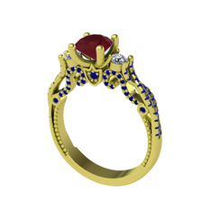 Kraliçe Tektaş Yüzük - Kök yakut, pırlanta ve lab safir 14 ayar altın yüzük (0.22 karat) #1nfeggu