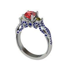 Garnet, peridot ve lab safir 8 ayar beyaz altın yüzük