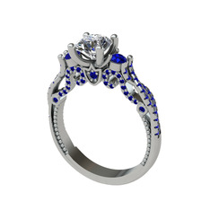 Kraliçe Tektaş Yüzük - Swarovski ve lab safir 14 ayar beyaz altın yüzük #1nk9eps