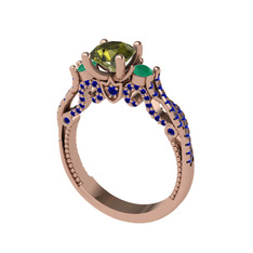 Kraliçe Tektaş Yüzük - Peridot, yeşil kuvars ve lab safir 8 ayar rose altın yüzük #1nn36hn
