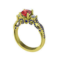 Kraliçe Tektaş Yüzük - Garnet, pırlanta ve lab safir 925 ayar altın kaplama gümüş yüzük (0.22 karat) #1nr437u