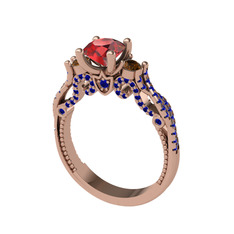 Garnet, dumanlı kuvars ve lab safir 14 ayar rose altın yüzük