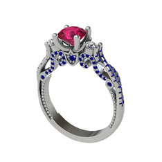 Rodolit garnet, swarovski ve lab safir 18 ayar beyaz altın yüzük