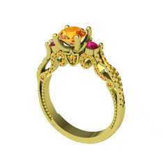 Sitrin ve rodolit garnet 18 ayar altın yüzük
