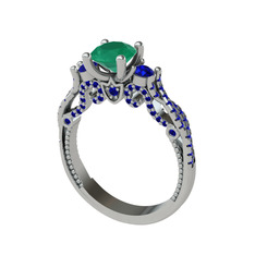 Kraliçe Tektaş Yüzük - Kök zümrüt ve lab safir 14 ayar beyaz altın yüzük #1oxxhfp