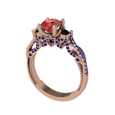 Garnet, siyah zirkon ve lab safir 14 ayar rose altın yüzük