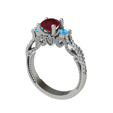 Kök yakut, akuamarin ve swarovski 18 ayar beyaz altın yüzük