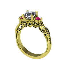 Kraliçe Tektaş Yüzük - Swarovski, rodolit garnet ve siyah zirkon 925 ayar altın kaplama gümüş yüzük #1qp9lz1