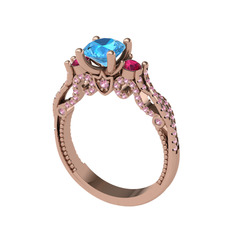 Kraliçe Tektaş Yüzük - Akuamarin, rodolit garnet ve pembe kuvars 8 ayar rose altın yüzük #1qpxen