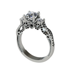 Kraliçe Tektaş Yüzük - Swarovski ve siyah zirkon 8 ayar beyaz altın yüzük #1qvo9x3