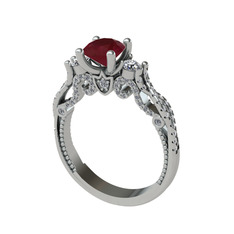 Kraliçe Tektaş Yüzük - Kök yakut, beyaz zirkon ve swarovski 14 ayar beyaz altın yüzük #1qy4a9p