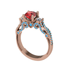 Kraliçe Tektaş Yüzük - Garnet, swarovski ve akuamarin 925 ayar rose altın kaplama gümüş yüzük #1qzbje6