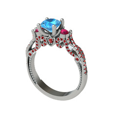 Kraliçe Tektaş Yüzük - Akuamarin, rodolit garnet ve garnet 18 ayar beyaz altın yüzük #1r02y2j