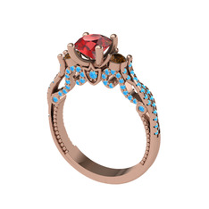 Kraliçe Tektaş Yüzük - Garnet, dumanlı kuvars ve akuamarin 925 ayar rose altın kaplama gümüş yüzük #1r2afw3