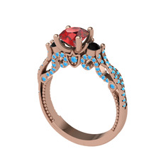 Kraliçe Tektaş Yüzük - Garnet, siyah zirkon ve akuamarin 925 ayar rose altın kaplama gümüş yüzük #1s5xi8w