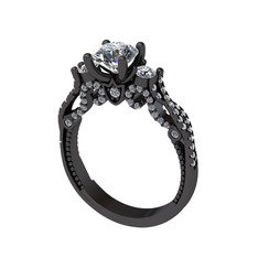 Kraliçe Tektaş Yüzük - Swarovski ve pırlanta 925 ayar siyah rodyum kaplama gümüş yüzük (1.012 karat) #1shx0qn