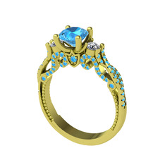 Akuamarin ve swarovski 8 ayar altın yüzük
