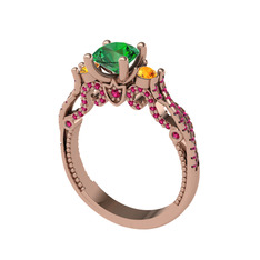 Yeşil kuvars, sitrin ve rodolit garnet 14 ayar rose altın yüzük