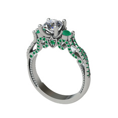 Beyaz zirkon ve yeşil kuvars 18 ayar beyaz altın yüzük