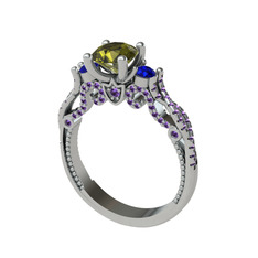 Kraliçe Tektaş Yüzük - Peridot, lab safir ve ametist 14 ayar beyaz altın yüzük #1tdt2ka