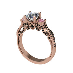 Swarovski, pembe kuvars ve siyah zirkon 14 ayar rose altın yüzük