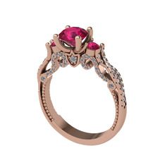 Kraliçe Tektaş Yüzük - Rodolit garnet ve beyaz zirkon 8 ayar rose altın yüzük #1twusoo