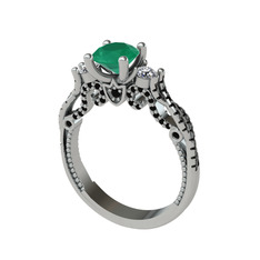 Kraliçe Tektaş Yüzük - Kök zümrüt, swarovski ve siyah zirkon 8 ayar beyaz altın yüzük #1ugxt9u