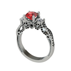 Garnet, pırlanta ve siyah zirkon 8 ayar beyaz altın yüzük (0.22 karat)