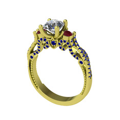 Swarovski, kök yakut ve lab safir 18 ayar altın yüzük